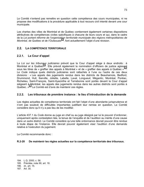 rapport du comitÃ© de rÃ©vision de la procÃ©dure civile - MinistÃ¨re de la ...