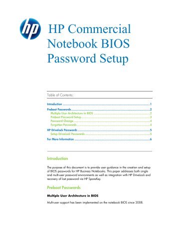 HP Commercial Notebook BIOS Password Setup - Hewlett Packard