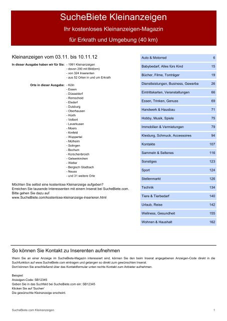 SucheBiete Kleinanzeigen-Magazin Erkrath - Kostenlose ...