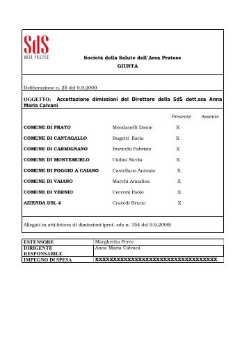 Accettazione dimissioni del Direttore della SdS dott.ssa Anna Maria ...