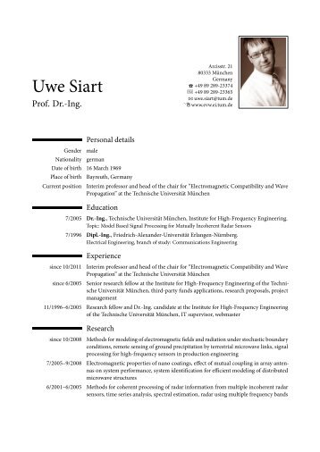 CV and List of Publications - von Uwe Siart