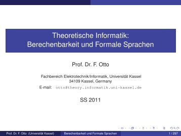 Berechenbarkeit und Formale Sprachen - Fachgebiet Theoretische ...