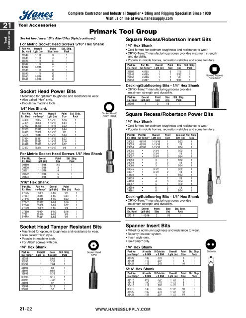 21 Tool Accessories - Hanes Supply, Inc