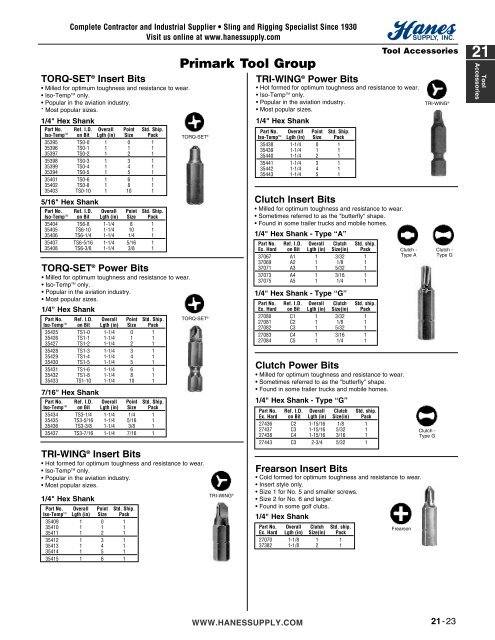 21 Tool Accessories - Hanes Supply, Inc