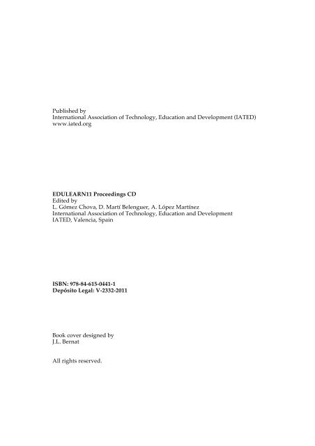 EDULEARN11 Proceedings CD (ISBN: 978-84-615-0441-1) - Portal