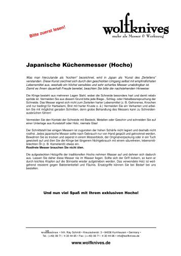 Japanische KÃ¼chenmesser (Hocho) - Wolfknives