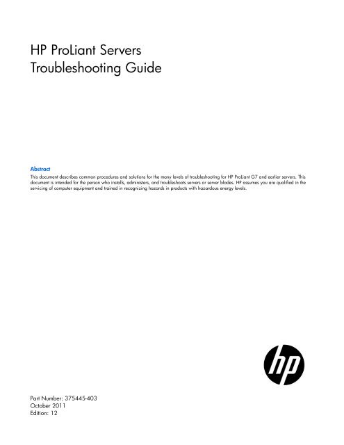 HP ProLiant Servers Troubleshooting Guide - Business Support ...