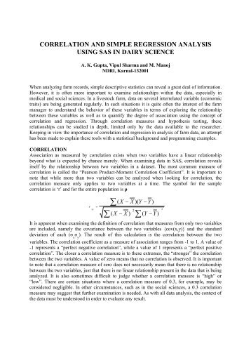 correlation and simple regression analysis using sas in dairy ... - IASRI