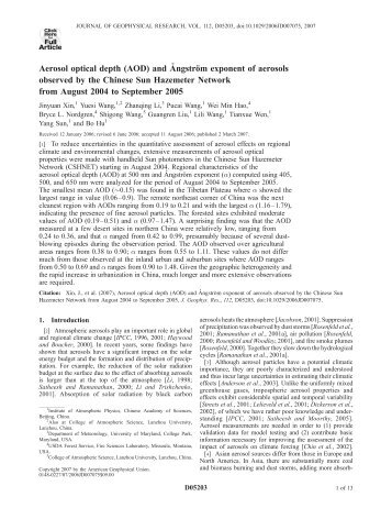 Aerosol optical depth (AOD) - Atmospheric and Oceanic Science ...