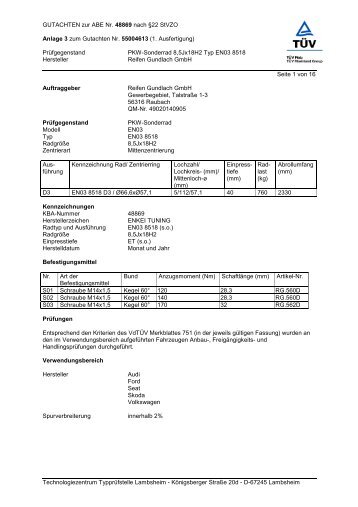 GUTACHTEN zur ABE Nr. 48869 nach Â§22 StVZO Anlage 3 zum ...