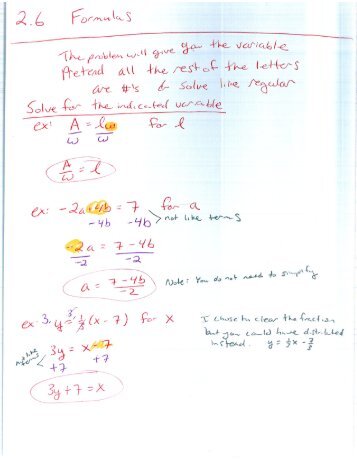 2.6 Formulas and 4.2 Solving Systems by Substitution