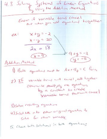 4.3 Solving Systems by Addition Method and 4.4 Applications of Linear Equations in Two Variables