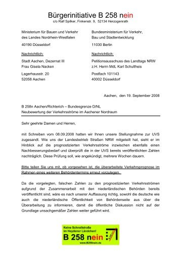 Schreiben vom 19.09.2008 wegen falscher Datenbasis - B258nein