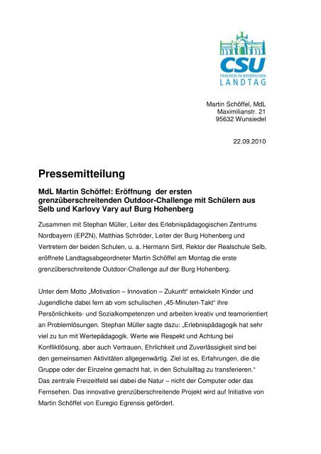 Pressemitteilung - Martin Schöffel
