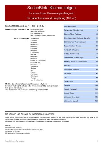 SucheBiete Kleinanzeigenzeitung Babenhausen - Kostenlose ...