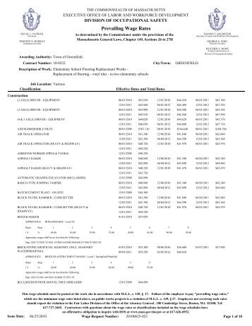 Prevailing Wage Rates - Town of Greenfield