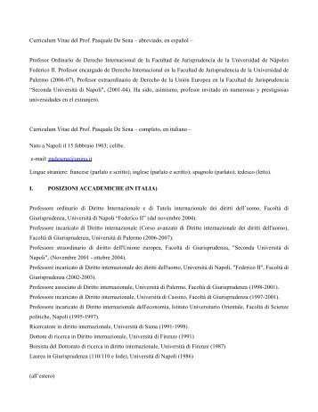 Curriculum Vitae del Prof. Pasquale De Sena â abreviado, en ...