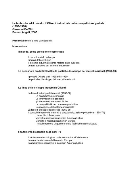 Le fabbriche ed il mondo. L'Olivetti industriale nella competizione ...