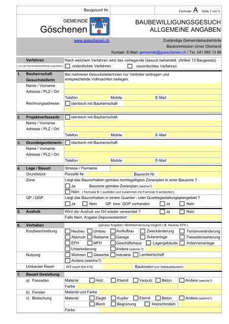 Formular fÃ¼r Baugesuche! - in GÃ¶schenen