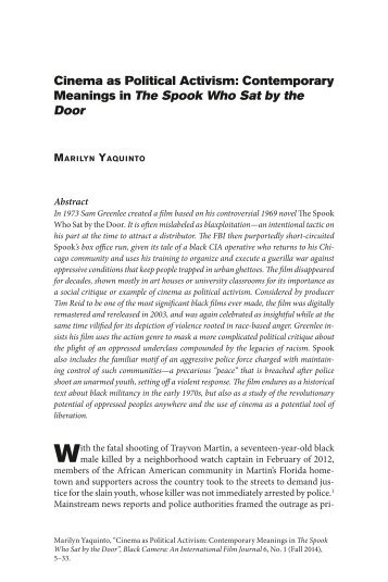 Cinema as Political Activism: Contemporary Meanings in The Spook Who Sat by the Door MARILYN YAQUINTO