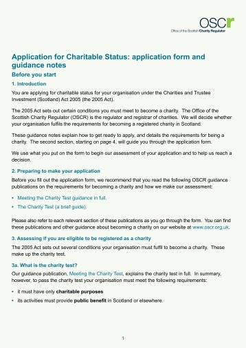 Application for charitable status - form - Office of the Scottish Charity ...