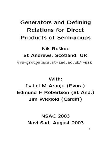 Generators and Defining Relations for Direct Products of Semigroups
