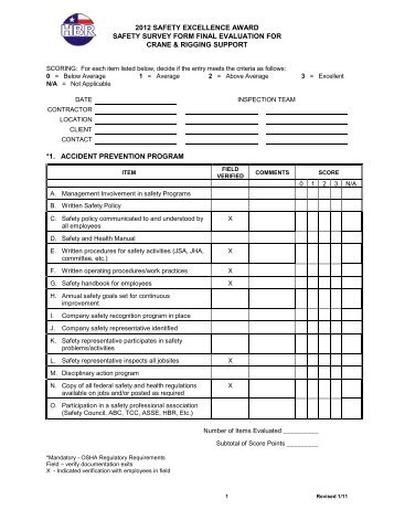 2012 safety excellence award safety survey form final ... - HBR