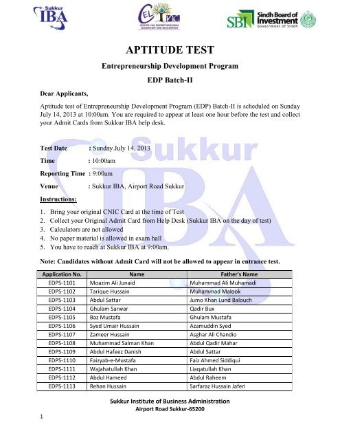 APTITUDE TEST - Sukkur Institute of Business Administration