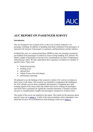 auc report on passenger survey - Air Transport Users Council