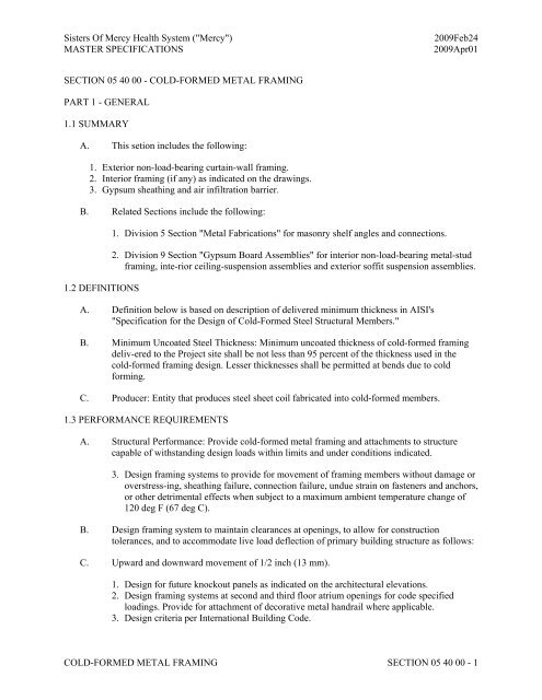 05 40 00 Cold-Formed Metal Framing.pdf - Mercy