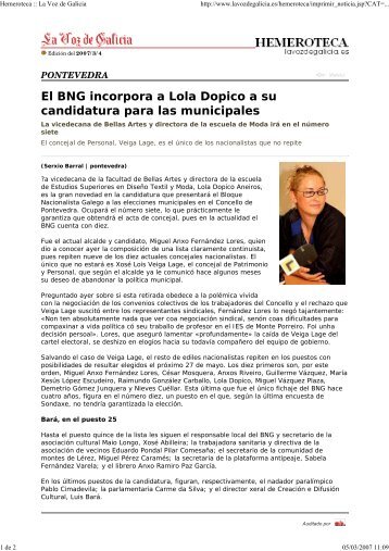 El BNG incorpora a Lola Dopico a su candidatura para las ... - Duvi