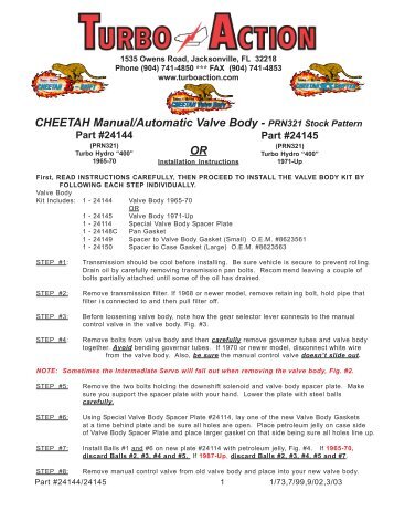 CHEETAH Manual/Automatic Valve Body - PRN321 ... - Turbo Action