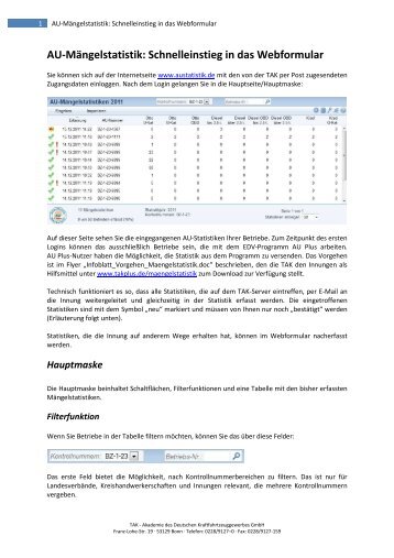 AU-MÃ¤ngelstatistik: Schnelleinstieg in das Webformular - AU Plus