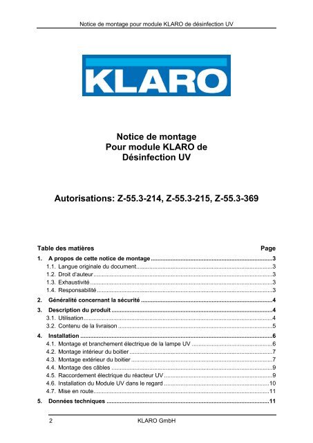 Notice de montage - KLARO GmbH