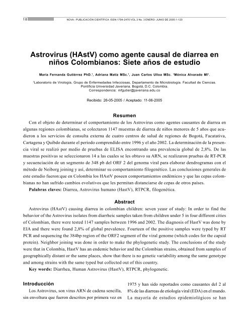 Astrovirus (HAstV) como agente causal de diarrea en niños ...