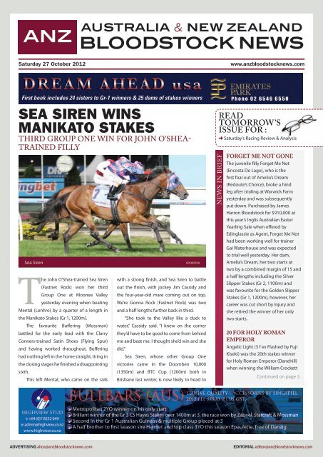 REAd TOMORROw's IssuE FOR - ANZ Bloodstock News