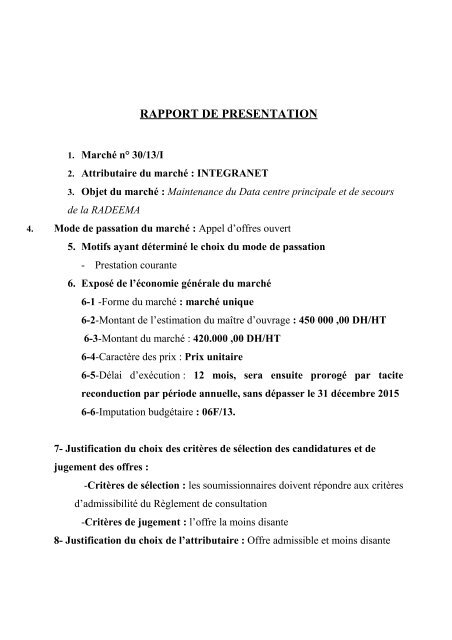 RAPPORT DE PRESENTATION - Radeema