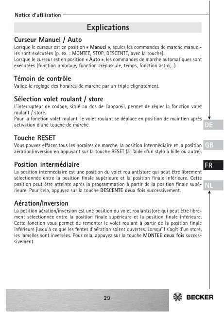 Becker Schalter Taster MemoControl MC42 Anleitung - auf enobi.de