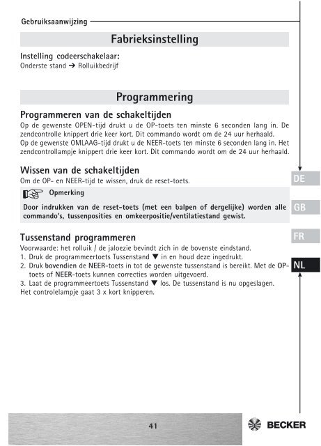 Becker Schalter Taster MemoControl MC42 Anleitung - auf enobi.de