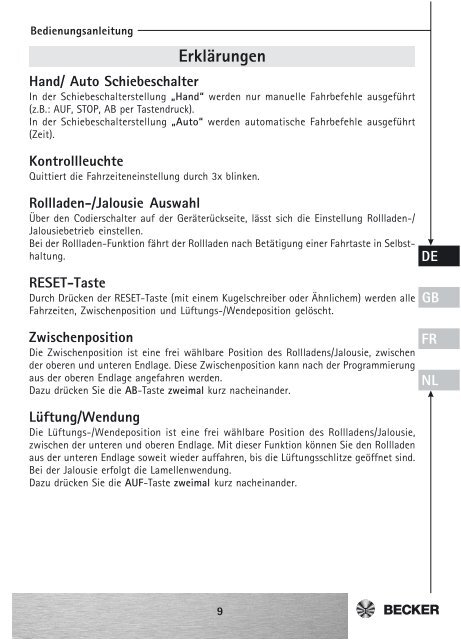 Becker Schalter Taster MemoControl MC42 Anleitung - auf enobi.de