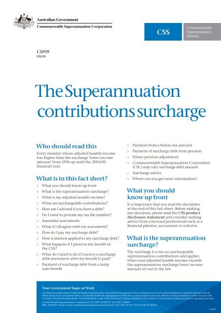 CSF09 The Superannuation contributions surcharge - CSS