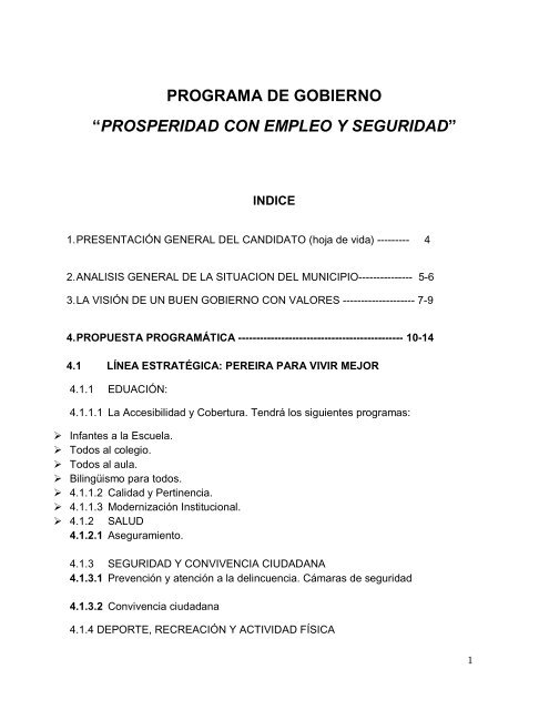 programa de gobierno - AlcaldÃ­a de Pereira