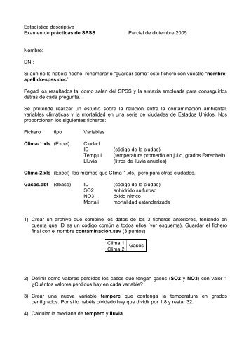EstadÃ­stica descriptiva Examen de prÃ¡cticas de SPSS Parcial de ...