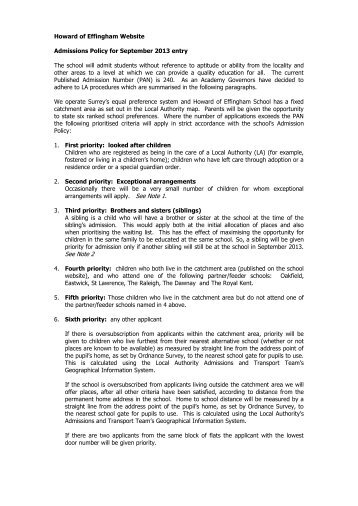 Admissions Policy for September 2013 entry - Howard of Effingham