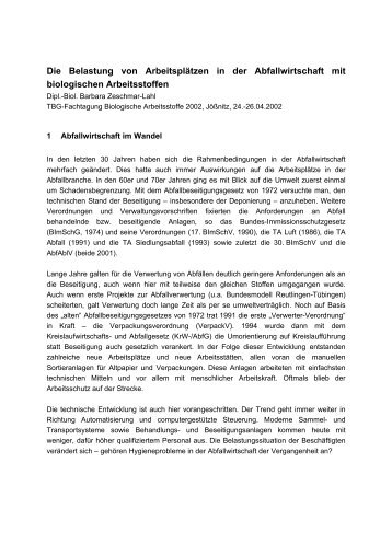 Die Belastung von ArbeitsplÃ¤tzen in der Abfallwirtschaft mit ...