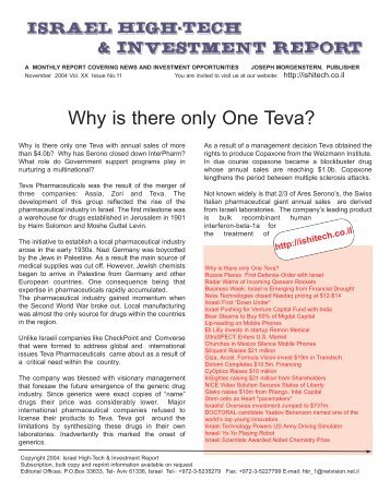 Why is there only One Teva? - The Israel High Tech & Investment ...