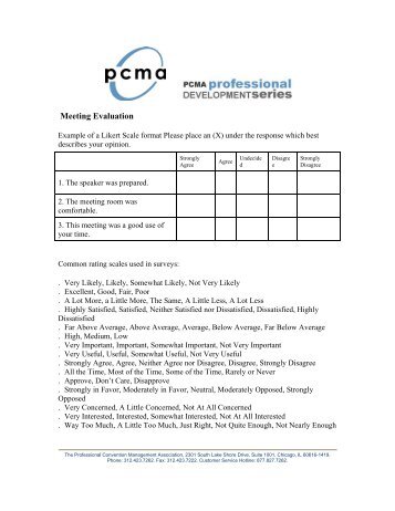 Workshop Evaluation Form Possibilities from PCMA