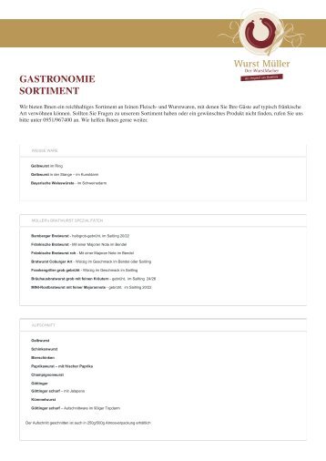 Gastronomie Sortiment als PDF-Download - Wurst Müller