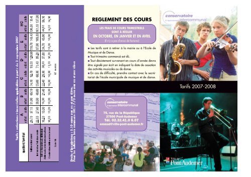 REGLEMENT DES COURS Tarifs 2007-2008 - Ville de Pont-Audemer