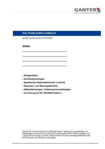 KÄLTEANLAGEN-LOGBUCH - Ganter Kälte